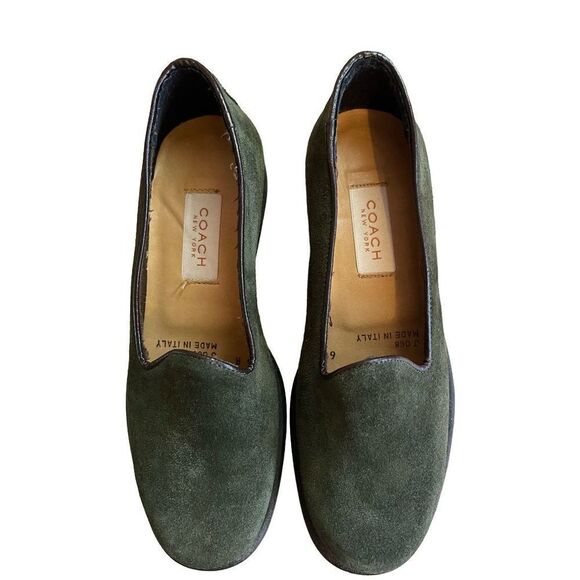 Coach Made in Italy Green Suede Loafers. - Picture 2 of 10